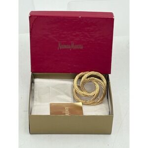 VTG Monet Gold Tone Swirl Brooch Pin‎ w/ Box Neiman Marcus Textured Round